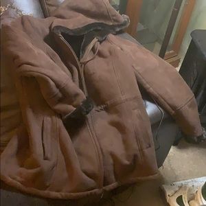 Suede size large brown thick coat with brown furr